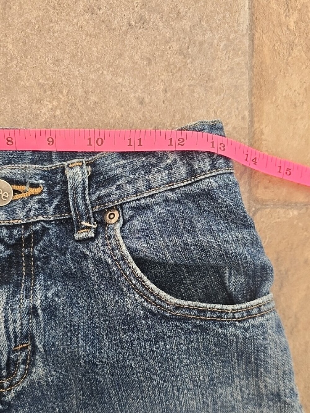Lee Dark Blue Denim Shorts with Branded Button - Picture 9 of 14